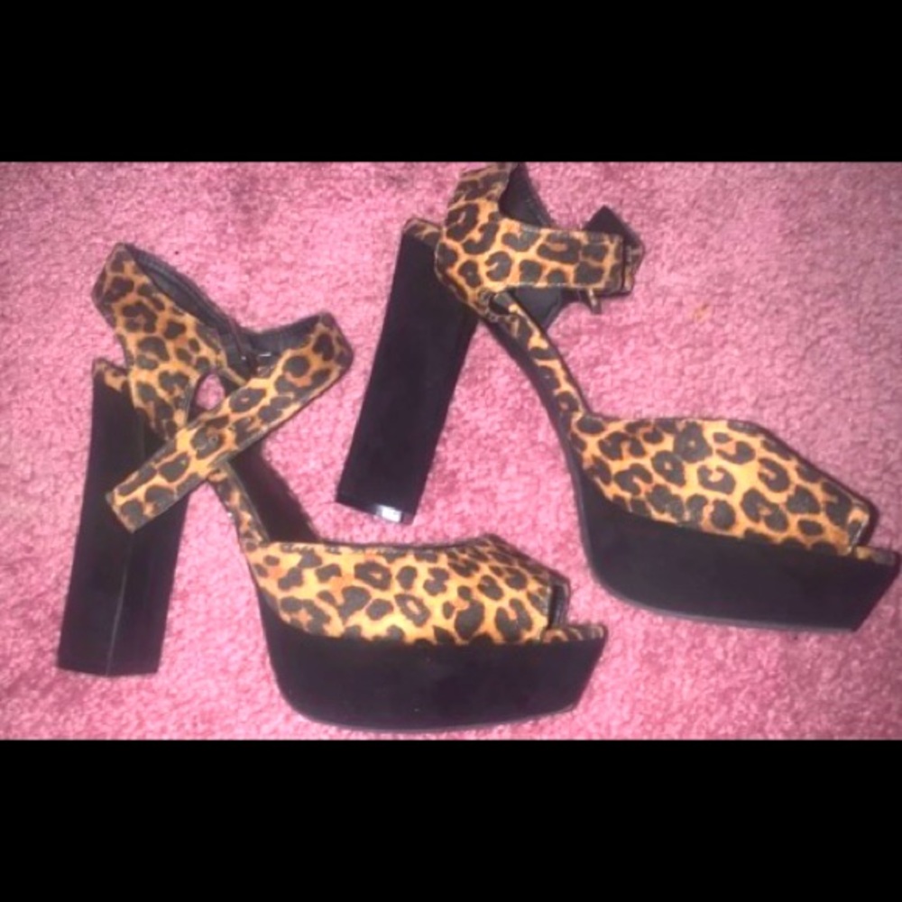 Cheetah print high heel wedges